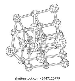 Rejilla de molécula de celosía de cristal. Sal gema de cloruro sódico. Ilustración vectorial de malla de polietileno baja del alambre.