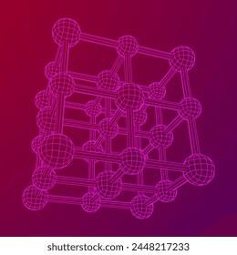 Crystal lattice molecule grid. Sodium chloride rock salt. Wireframe low poly mesh vector illustration.