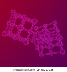 Crystal lattice molecule grid. Sodium chloride rock salt. Wireframe low poly mesh vector illustration.