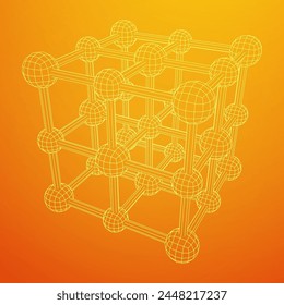Crystal lattice molecule grid. Sodium chloride rock salt. Wireframe low poly mesh vector illustration.