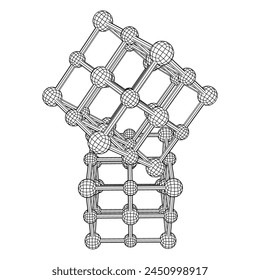 Crystal lattice molecule grid. Sodium chloride rock salt. Wireframe low poly mesh vector illustration.