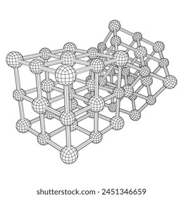 Crystal lattice molecule grid. Sodium chloride rock salt. Wireframe low poly mesh vector illustration.