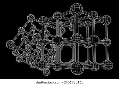 Crystal lattice molecule grid. Sodium chloride rock salt. Wireframe low poly mesh vector illustration.