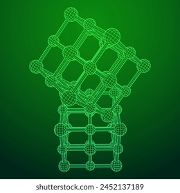 Rejilla de molécula de celosía de cristal. Sal gema de cloruro sódico. Ilustración vectorial de malla de polietileno baja del alambre.
