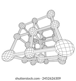 Crystal lattice molecule grid. Sodium chloride rock salt. Wireframe low poly mesh vector illustration.