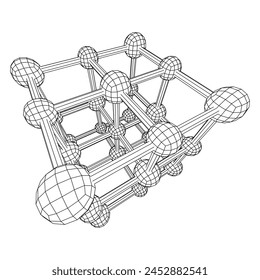 Rejilla de molécula de celosía de cristal. Sal gema de cloruro sódico. Ilustración vectorial de malla de polietileno baja del alambre.