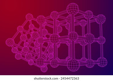 Crystal lattice molecule grid. Sodium chloride rock salt. Wireframe low poly mesh vector illustration.