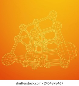 Kristallgitter-Molekülgitter. Natriumchlorid-Steinsalz. Vektorillustration mit niedrigem Drahtgitter-Polynetz.