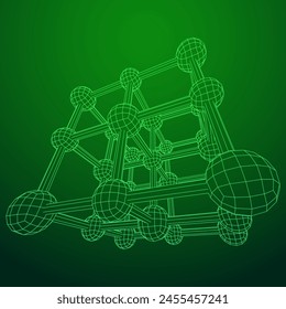 Crystal lattice molecule grid. Sodium chloride rock salt. Wireframe low poly mesh vector illustration.