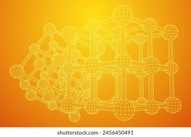 Crystal lattice molecule grid. Sodium chloride rock salt. Wireframe low poly mesh vector illustration.