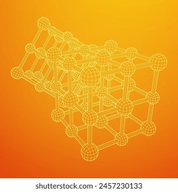 Kristallgitter-Molekülgitter. Natriumchlorid-Steinsalz. Vektorillustration mit niedrigem Drahtgitter-Polynetz.