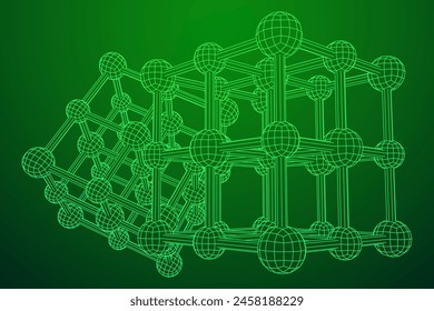 Kristallgitter-Molekülgitter. Natriumchlorid-Steinsalz. Vektorillustration mit niedrigem Drahtgitter-Polynetz.