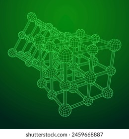 Kristallgitter-Molekülgitter. Natriumchlorid-Steinsalz. Vektorillustration mit niedrigem Drahtgitter-Polynetz.
