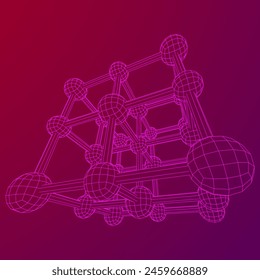 Crystal lattice molecule grid. Sodium chloride rock salt. Wireframe low poly mesh vector illustration.
