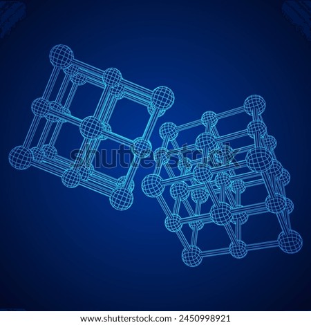 Crystal lattice molecule grid. Sodium chloride rock salt. Wireframe low poly mesh vector illustration.
