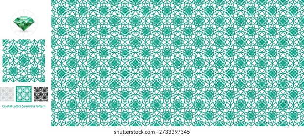 Padrão sem emenda da rede de cristal, esmeralda verde design geométrico com facetas de diamante e joia