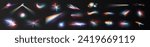 Crystal leak glare reflection effect. Optical rainbow lights, glare, leak, streak overlay. falling confetti. Vector colorful vector lenses and light flares with transparent effects.