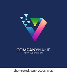 Crystal letter V creative logo concept