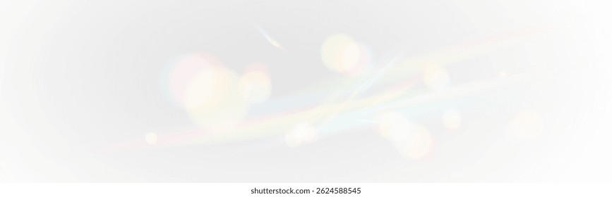 Crystal light bokeh and rainbow reflections on white background