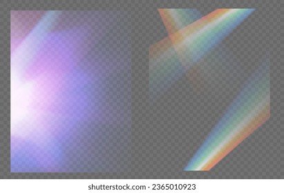 Kristalllichtbrillen wirken funkelnden Prismenspiegelreflexeffekt. Banner-optische Regenbogenlampen, Drüsen, Leck, Streak-Overlay. fallender Konfetti. Vektorbanner mit bunten Vektorgläsern und hellen Aktbildern.