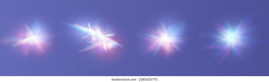 El efecto de las gafas de luz cristalina hace que el efecto de reflexión del brillo del prisma brille. Luces ópticas de arco iris, resplandor, filtración, superposición de rayas. caía confetti. Lentes vectoriales coloridas vectoras y bengalas luminosas.