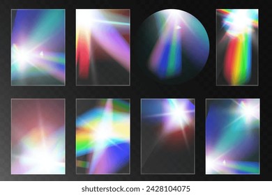 Crystal light glasses rainbow reflection set effect.Template optical,lights,glare.	