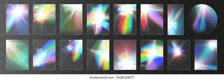 Crystal light glasses rainbow reflection set effect.Template optical,lights,glare.	
