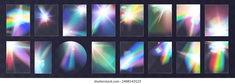 Crystal light glasses rainbow reflection set effect.Template optical,lights,glare.