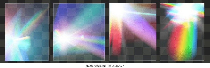 Crystal light glasses rainbow reflection set effect.Template optical,lights,glare.	