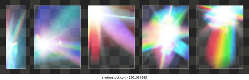 Gafas de luz de cristal efecto de conjunto de reflexión arco iris. Plantilla óptica, luces, resplandor.	
