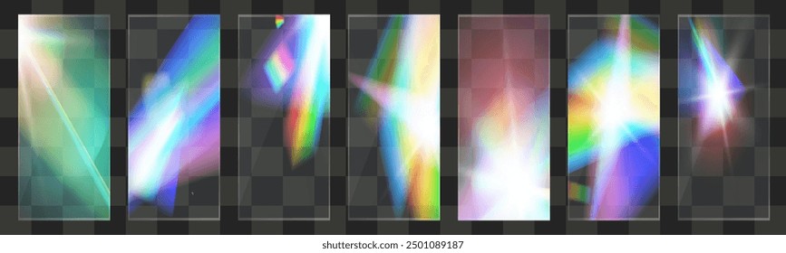 Crystal light glasses rainbow reflection set effect.Template optical,lights,glare.	