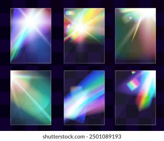 Gafas de luz de cristal efecto de conjunto de reflexión arco iris. Plantilla óptica, luces, resplandor.	