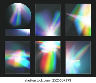 Cristal luz óculos arco-íris reflexão set effect.Template óptico, luzes, brilho.	