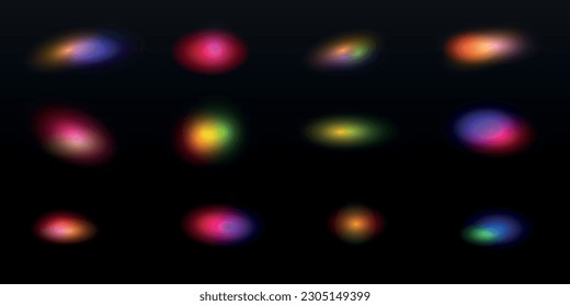 Luz de cristal en el fondo negro.Escamas de cristal.Ilustración vectorialLuz iridiscente multicolor.