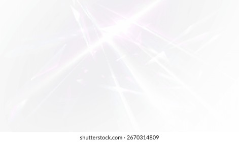 Efecto de refracción de luz de cristal sobre fondo transparente. Vector ilustración realista de destellos de color del arco iris, superposición de reflexión de diamante o vidrio. Espectro iridiscente brillante a través del prisma de la lente