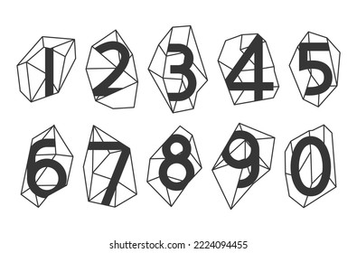 Crystal line numbers set monochrome line vector illustration. Polygonal geometric font grid wireframe abstract triangle structure. Calendar data counting mathematics xehagonal modern shape design