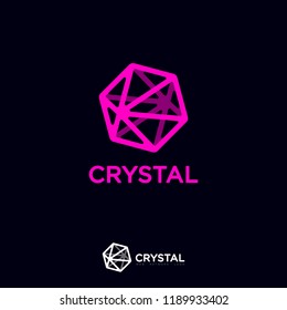 Crystal logo. Six-pointed blue crystal and letters on a dark background.