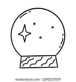 Crystal magic ball. Element of witchcraft and esotericism, predictions and magic. Black and white vector isolated doodle illustration hand drawn icon clip art