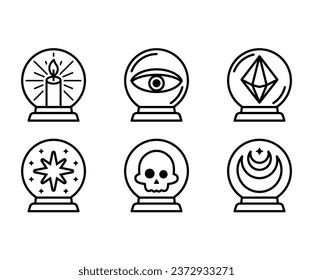 crystal magic ball line art simple modern vector template icon design set isolated	