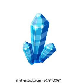 Crystal magic stone gem, precious gemstone, jewel icon, blue color. Vector illustration cartoon style