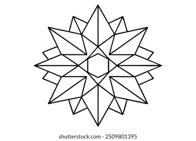 Crystal Mandala Featuring Geometric Shapes and Facets - Sharp, Clear Lines for Coloring Book