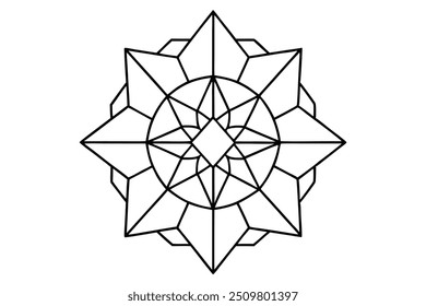 Cristal Mandala Com Formas Geométricas e Facetas - Linhas Afiadas e Claras para Colorir Livro