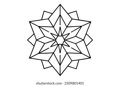 Mandala de cristal con Formas geométricas y facetas - líneas nítidas y claras para colorear libro