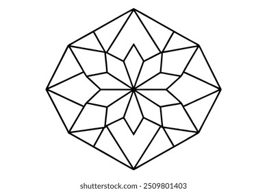 Mandala de cristal con Formas geométricas y facetas - líneas nítidas y claras para colorear libro
