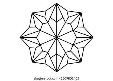 Crystal Mandala Featuring Geometric Shapes and Facets - Sharp, Clear Lines for Coloring Book