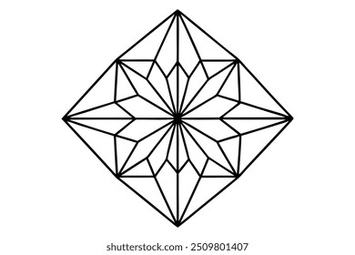 Mandala de cristal con Formas geométricas y facetas - líneas nítidas y claras para colorear libro