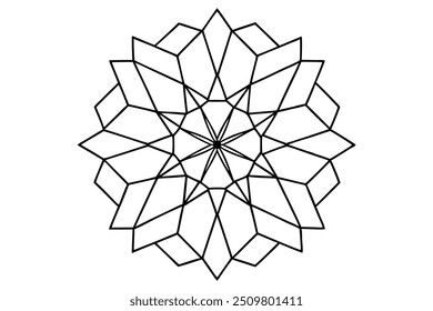 Cristal Mandala Com Formas Geométricas e Facetas - Linhas Afiadas e Claras para Colorir Livro