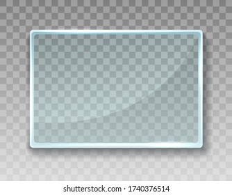 Crystal material banner. Clear board digital panel, blank plastic billboard, light window wall with shine reflections, lighting display design