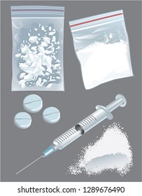 Crystal Meth drug,pills and syringe