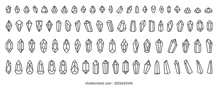 Crystal Minerals Line Art Icon. Collection Vector Crystal Gem. Editable Stroke